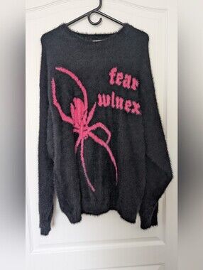 RealTakai Black Sweater with Pink Spider Graphic Size Large